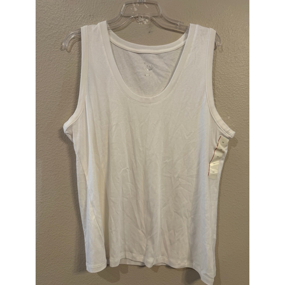A New Day Women 1X White Scoop Neck Tank Top Cotton Modal Stretch Sleeveless